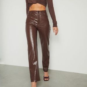 Gisele Croco Faux Leather Pants brown, size 4 NWT